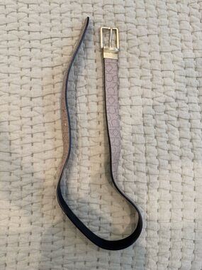 Calvin Klein Black Leather Monogram Belt - Gold Logo Buckle